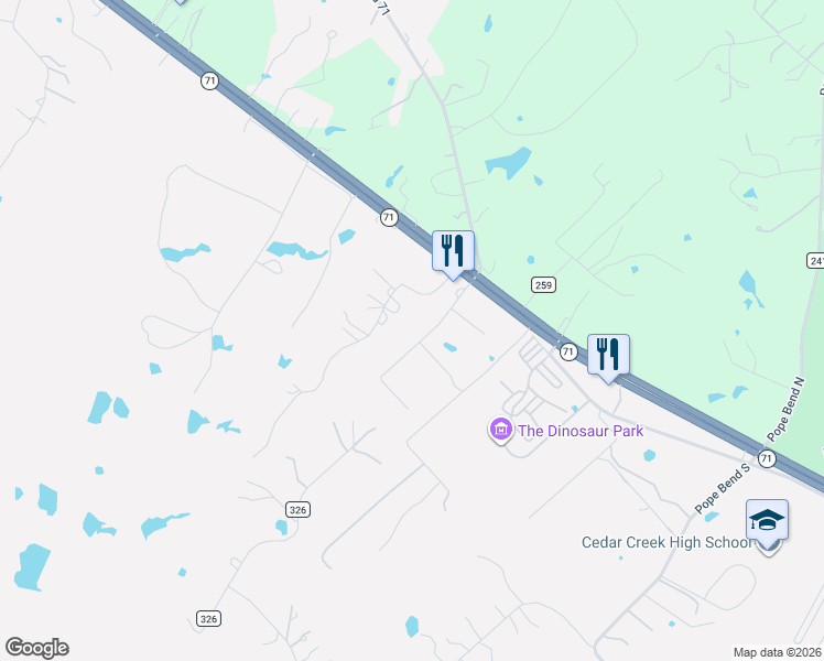map of restaurants, bars, coffee shops, grocery stores, and more near 132 Enchanted Cove in Cedar Creek