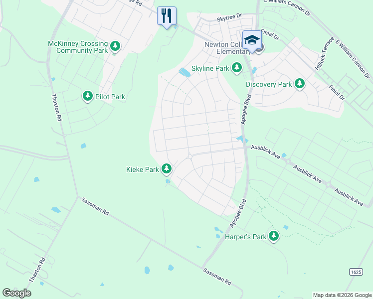 map of restaurants, bars, coffee shops, grocery stores, and more near 7913 Orizzonte Street in Austin