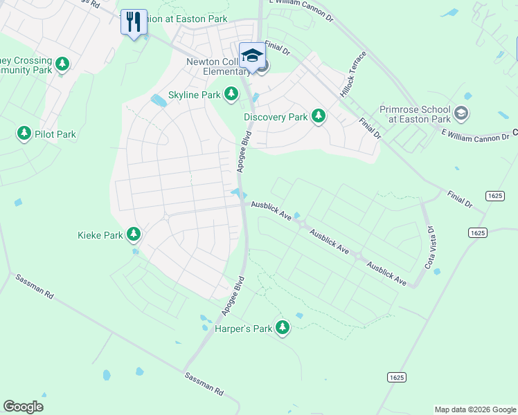 map of restaurants, bars, coffee shops, grocery stores, and more near 8013 Colton-Bluff Springs Road in Austin