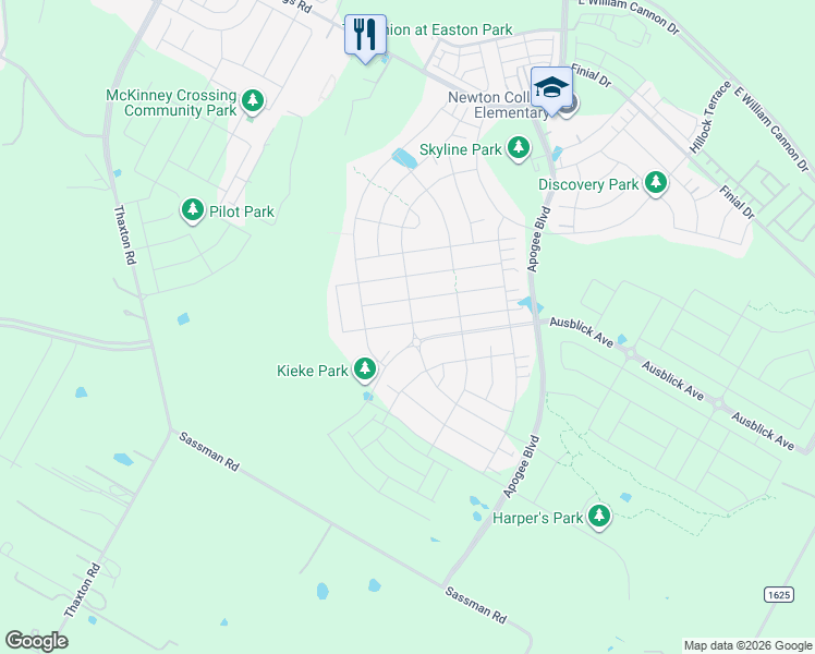 map of restaurants, bars, coffee shops, grocery stores, and more near 7913 Orizzonte Street in Austin