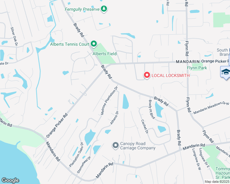 map of restaurants, bars, coffee shops, grocery stores, and more near 13854 Athens Drive in Jacksonville