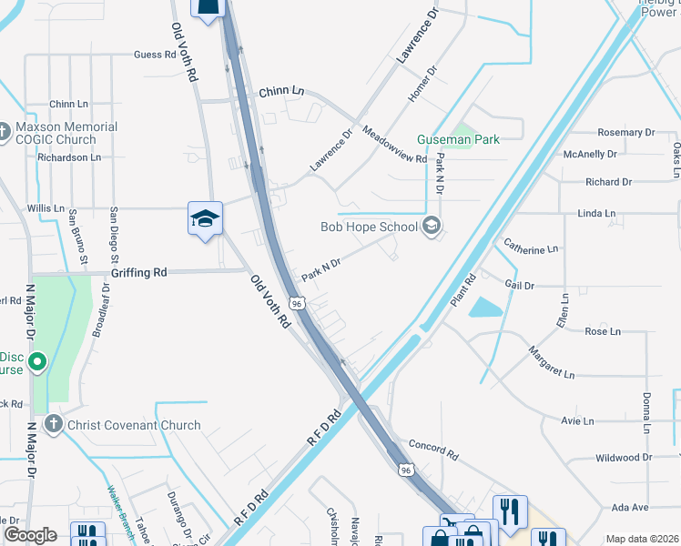 map of restaurants, bars, coffee shops, grocery stores, and more near 7540 Park North Drive in Beaumont
