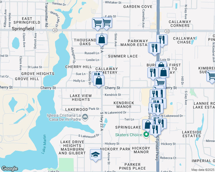 map of restaurants, bars, coffee shops, grocery stores, and more near 5013 Cherry Street in Panama City