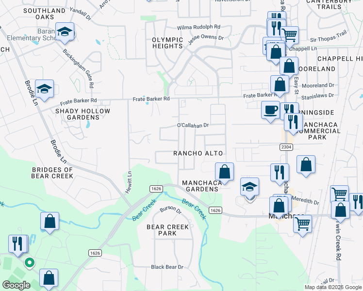 map of restaurants, bars, coffee shops, grocery stores, and more near 12104 Broten Street in Austin