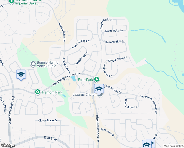 map of restaurants, bars, coffee shops, grocery stores, and more near 3622 Sawyer Bend Lane in Spring