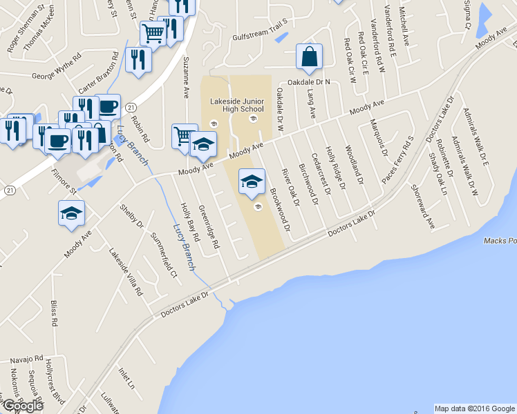 map of restaurants, bars, coffee shops, grocery stores, and more near 3100 Doctors Lake Drive in Orange Park