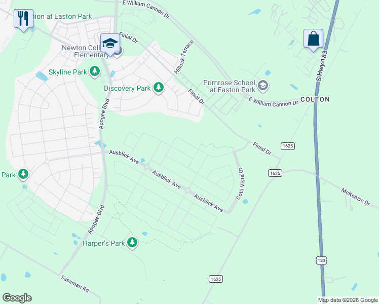 map of restaurants, bars, coffee shops, grocery stores, and more near 9212 The Ravine Way in Austin