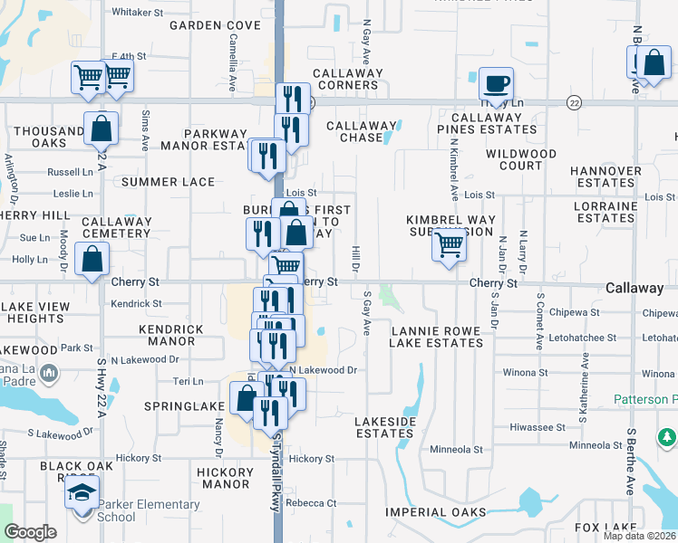 map of restaurants, bars, coffee shops, grocery stores, and more near 5802 Cherry St in Panama City