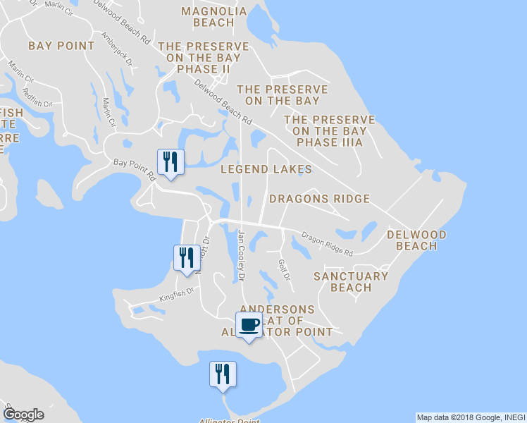 map of restaurants, bars, coffee shops, grocery stores, and more near 103 Legend Lakes Drive in Panama City