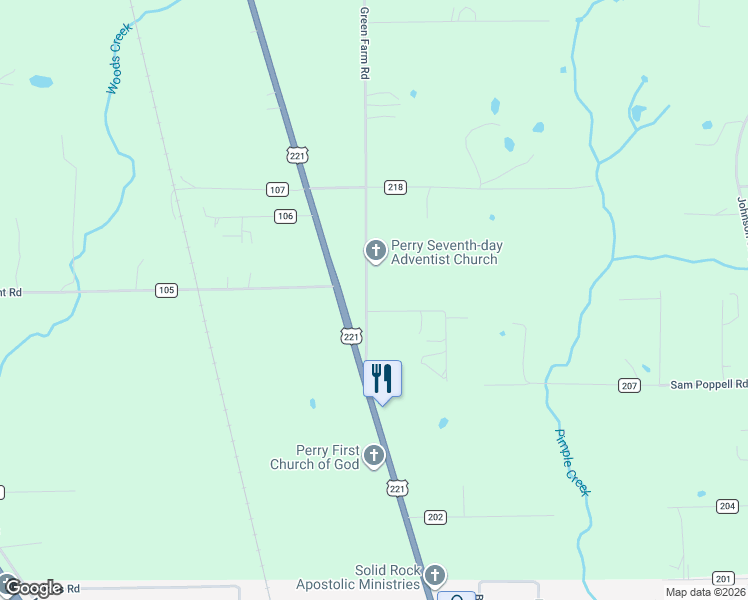 map of restaurants, bars, coffee shops, grocery stores, and more near 2155 Green Farm Road in Perry