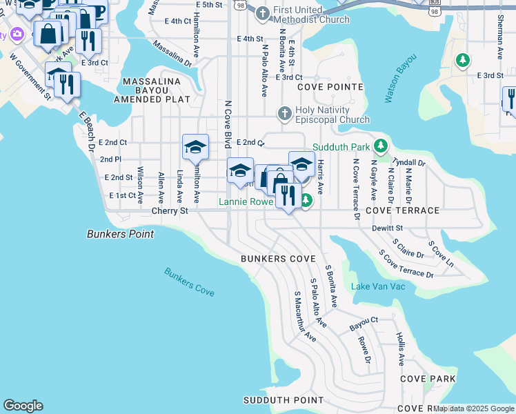 map of restaurants, bars, coffee shops, grocery stores, and more near in Panama City