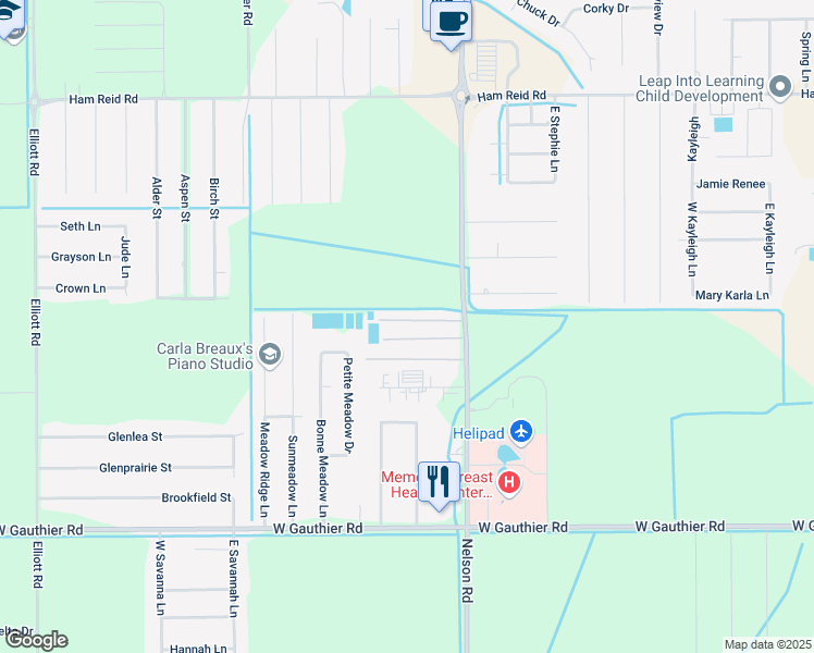 map of restaurants, bars, coffee shops, grocery stores, and more near 6505 Nelson Road in Lake Charles