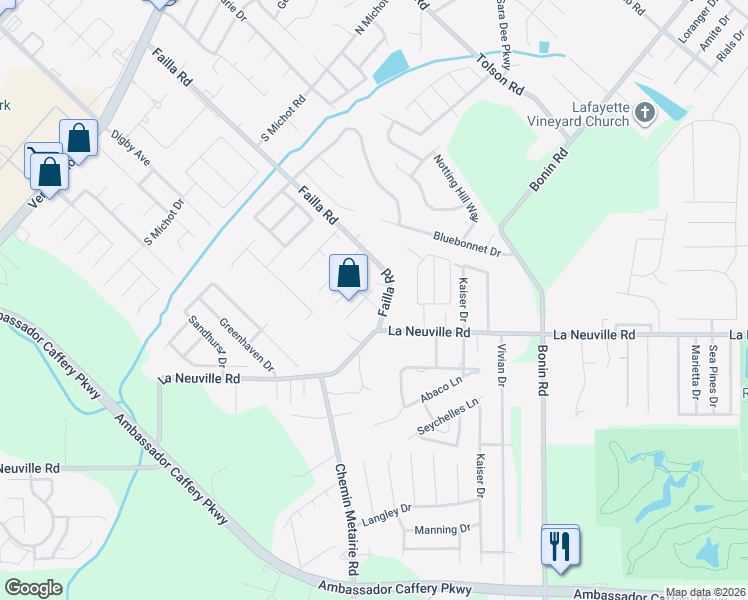 map of restaurants, bars, coffee shops, grocery stores, and more near 113 Shekel Drive in Lafayette