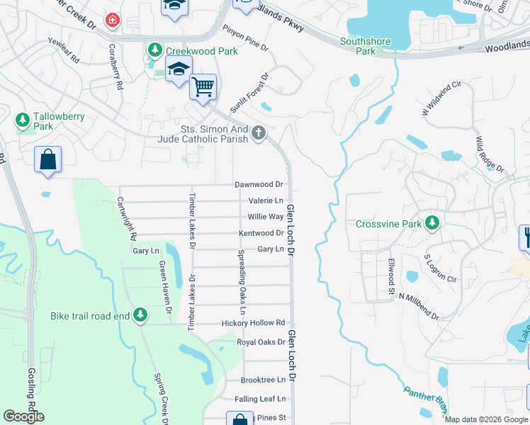 map of restaurants, bars, coffee shops, grocery stores, and more near 3218 Kentwood Drive in Spring