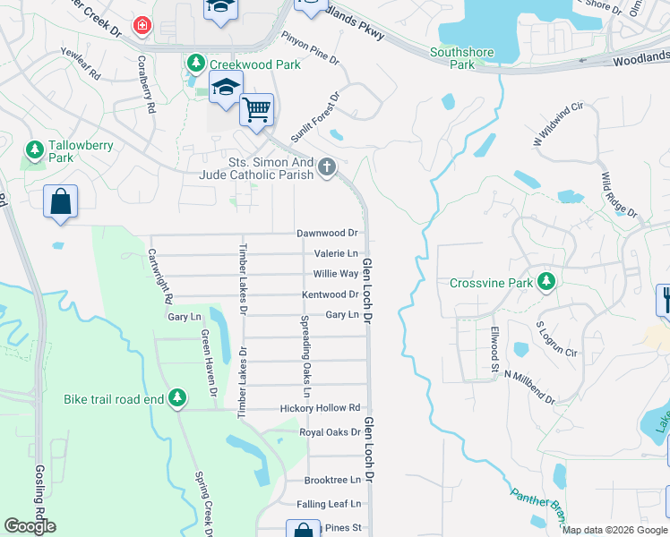 map of restaurants, bars, coffee shops, grocery stores, and more near 3218 Kentwood Drive in Spring