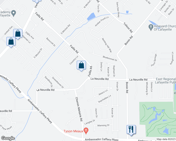 map of restaurants, bars, coffee shops, grocery stores, and more near 111 Shekel Drive in Lafayette