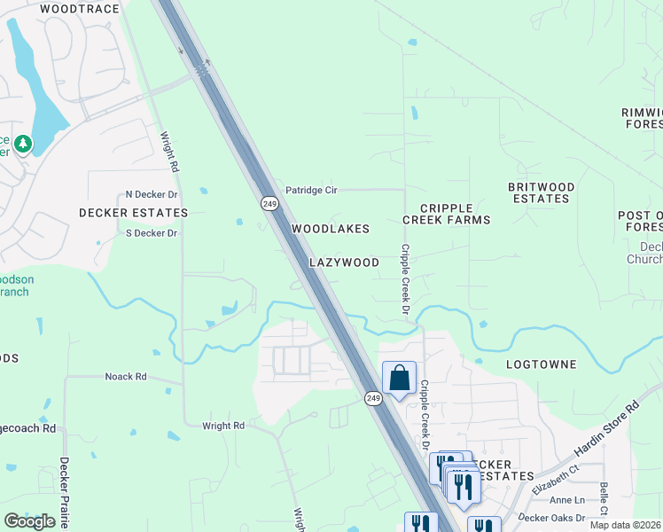 map of restaurants, bars, coffee shops, grocery stores, and more near 12518 Lazywood Lane in Pinehurst