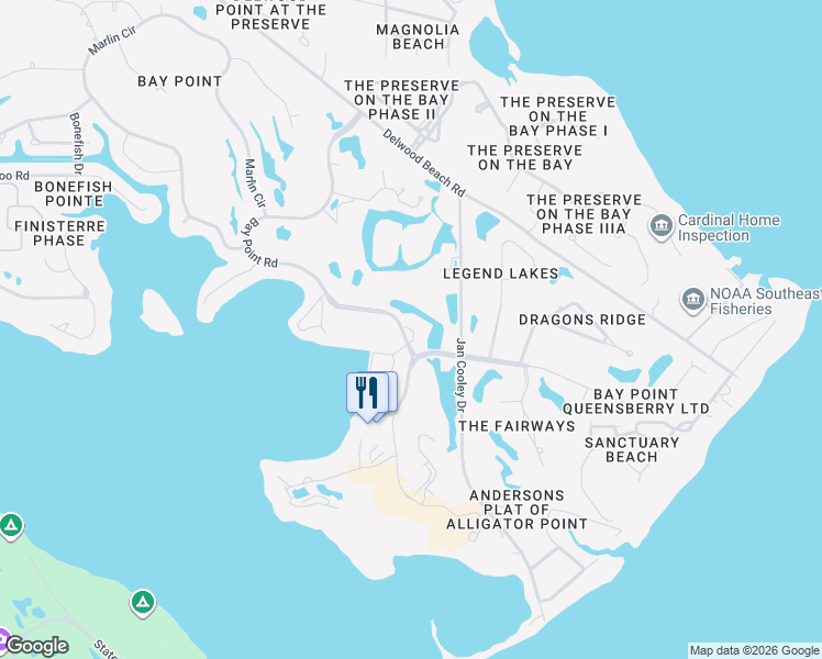 map of restaurants, bars, coffee shops, grocery stores, and more near 4725 Bay Point Road in Panama City Beach