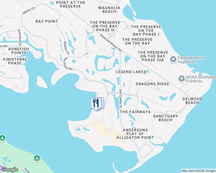 map of restaurants, bars, coffee shops, grocery stores, and more near 4725 Bay Point Road in Panama City Beach