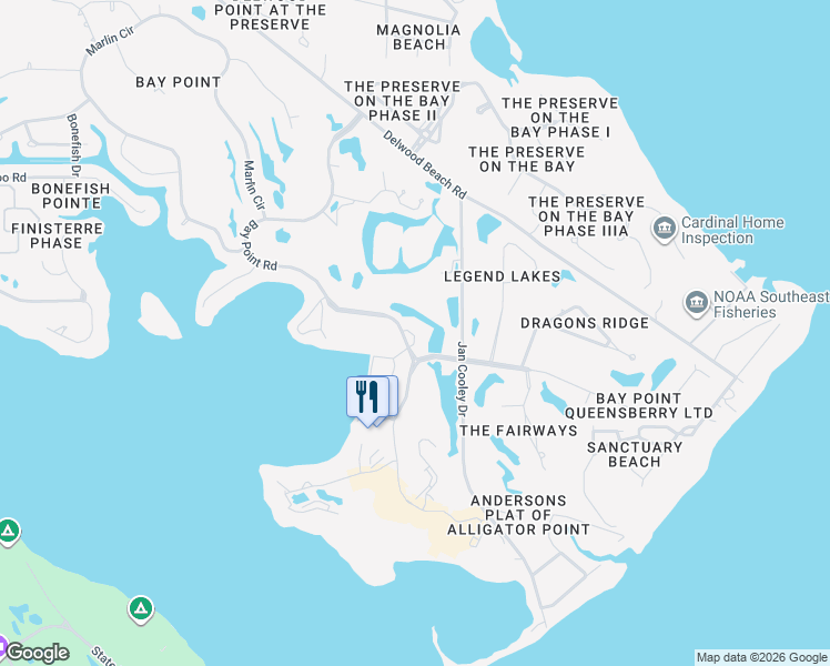 map of restaurants, bars, coffee shops, grocery stores, and more near 4725 Bay Point Road in Panama City Beach
