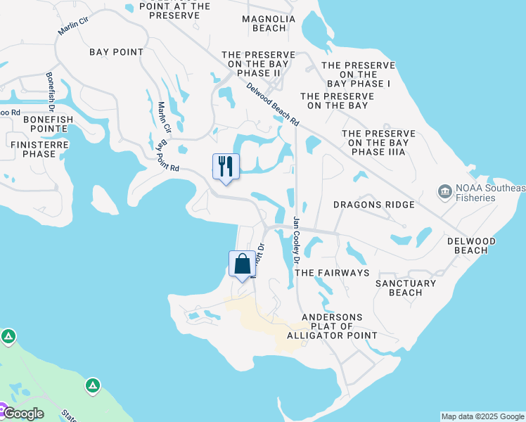 map of restaurants, bars, coffee shops, grocery stores, and more near 4725 Bay Point Road in Panama City Beach