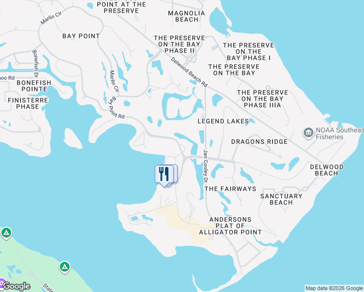 map of restaurants, bars, coffee shops, grocery stores, and more near 4725 Bay Point Road in Panama City Beach