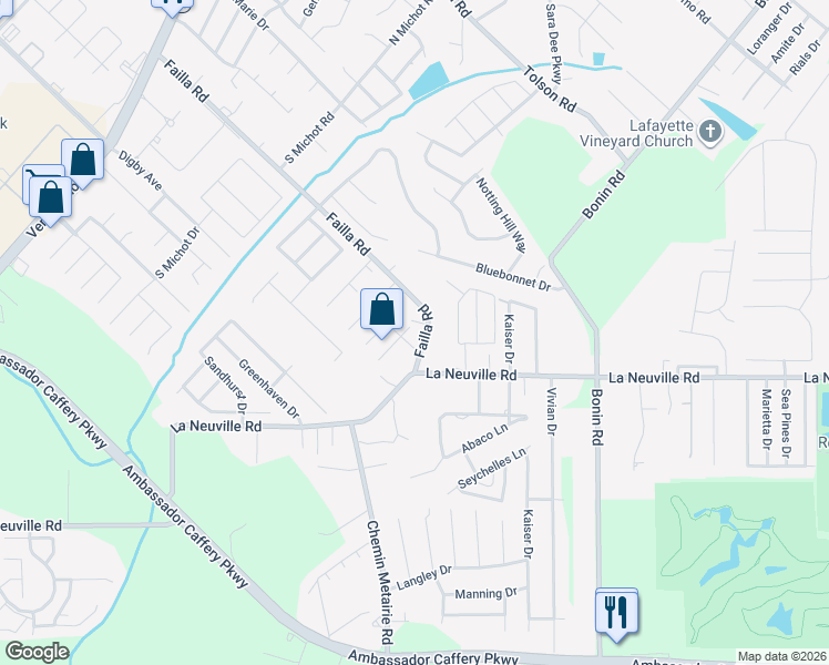 map of restaurants, bars, coffee shops, grocery stores, and more near 444 Failla Road in Lafayette