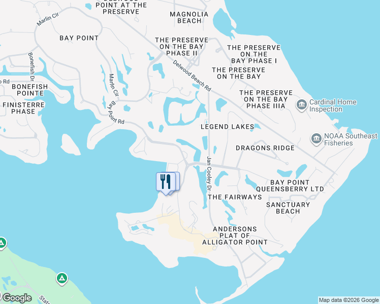 map of restaurants, bars, coffee shops, grocery stores, and more near 4725 Bay Point Road in Panama City Beach
