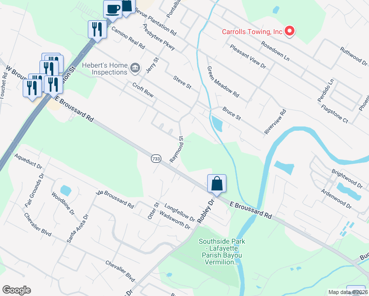 map of restaurants, bars, coffee shops, grocery stores, and more near 605 Raymond Street in Lafayette