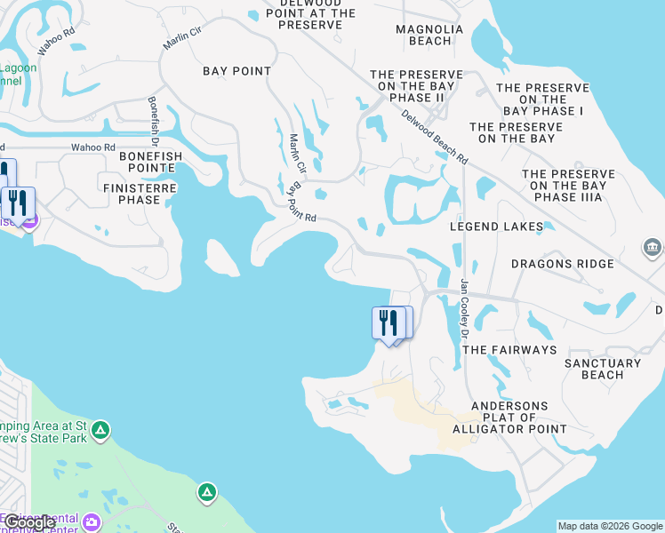 map of restaurants, bars, coffee shops, grocery stores, and more near 4620 Bay Point Road in Panama City Beach
