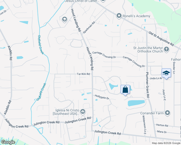 map of restaurants, bars, coffee shops, grocery stores, and more near 12336 Hood Landing Road in Jacksonville