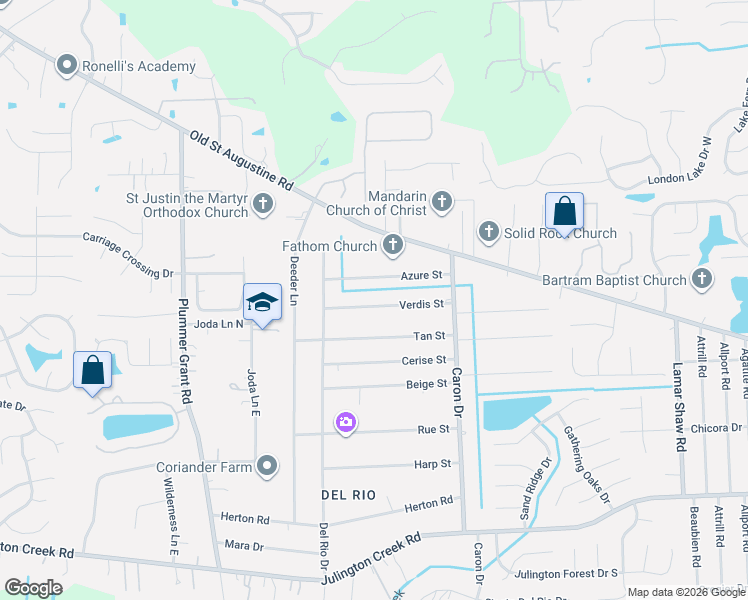 map of restaurants, bars, coffee shops, grocery stores, and more near 4972 Azure Street in Jacksonville