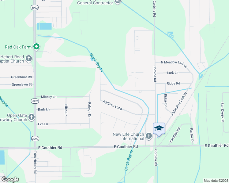 map of restaurants, bars, coffee shops, grocery stores, and more near 2898 Flora Road in Lake Charles