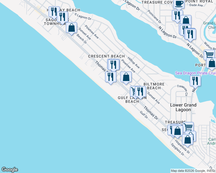 map of restaurants, bars, coffee shops, grocery stores, and more near 5903 Gulf Drive in Panama City