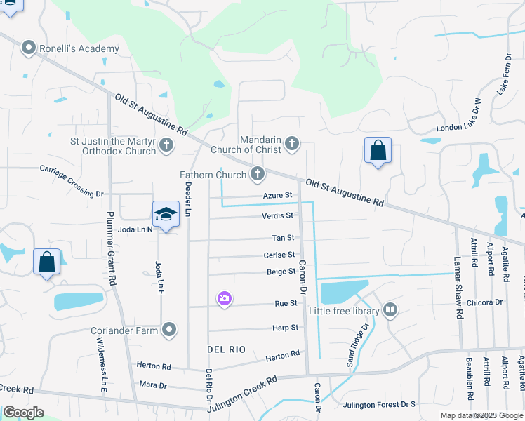 map of restaurants, bars, coffee shops, grocery stores, and more near 5015 Verdis Street in Jacksonville