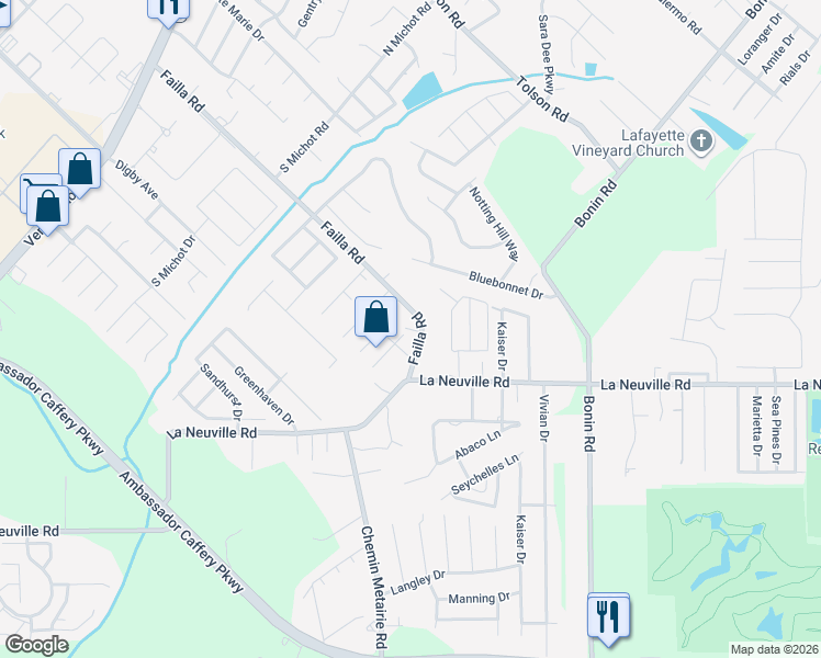map of restaurants, bars, coffee shops, grocery stores, and more near 444 Failla Road in Lafayette