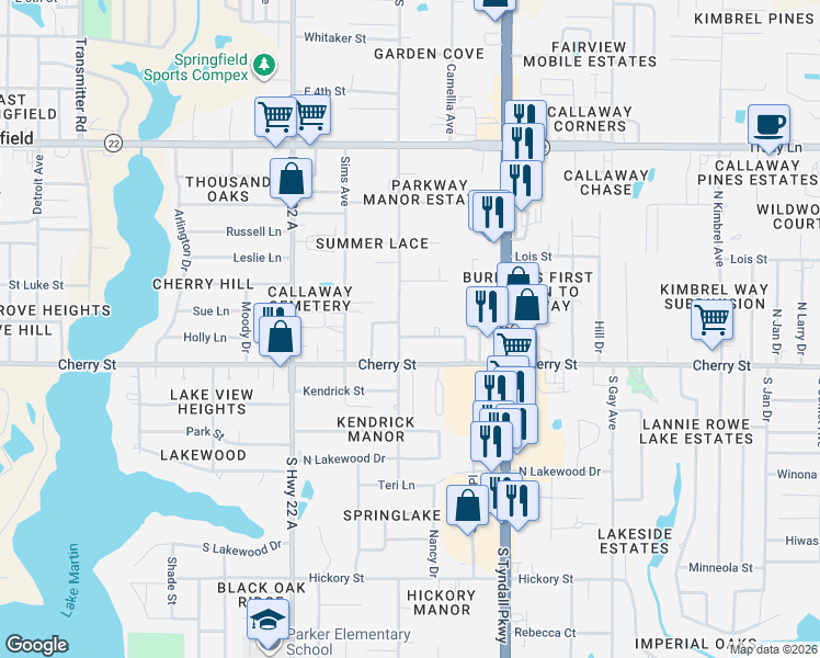 map of restaurants, bars, coffee shops, grocery stores, and more near 5317 Manzonita Drive in Panama City