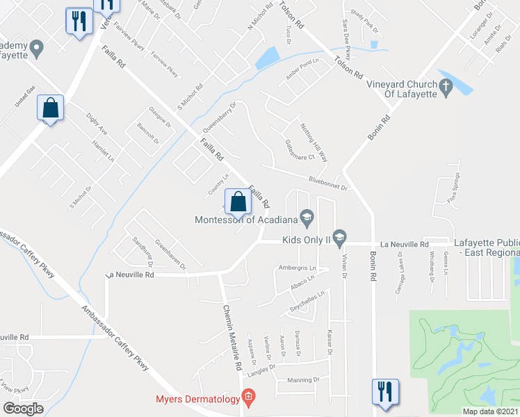 map of restaurants, bars, coffee shops, grocery stores, and more near 444 Failla Road in Lafayette