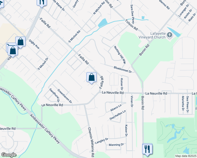 map of restaurants, bars, coffee shops, grocery stores, and more near 444 Failla Road in Lafayette