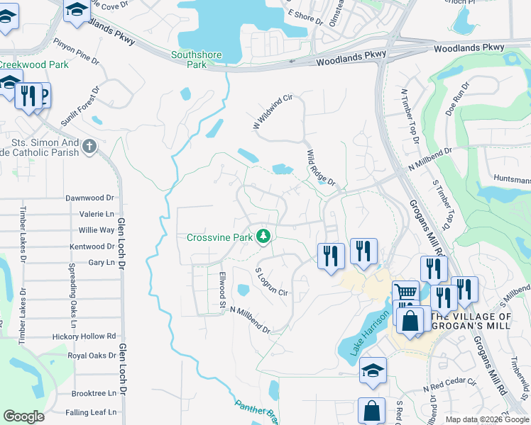 map of restaurants, bars, coffee shops, grocery stores, and more near 10822 West Timberwagon Circle in Spring