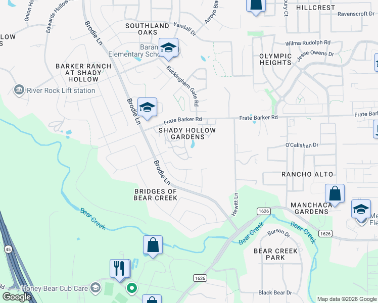 map of restaurants, bars, coffee shops, grocery stores, and more near 12529 Gray Camlet Lane in Austin