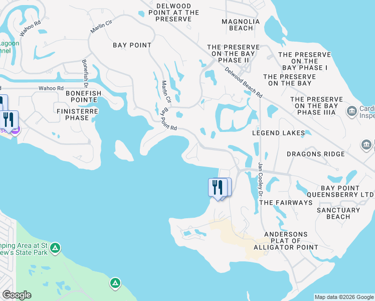 map of restaurants, bars, coffee shops, grocery stores, and more near 4620 Bay Point Road in Panama City Beach
