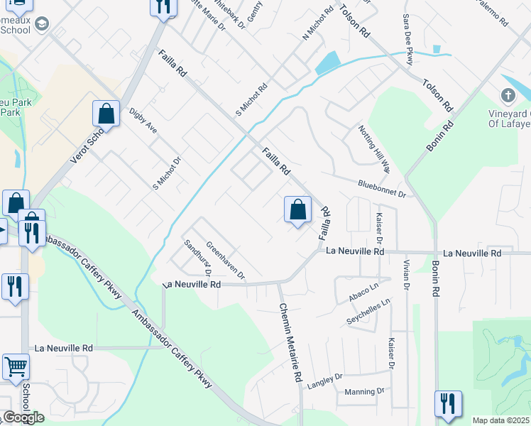 map of restaurants, bars, coffee shops, grocery stores, and more near 140 Sandest Drive in Lafayette