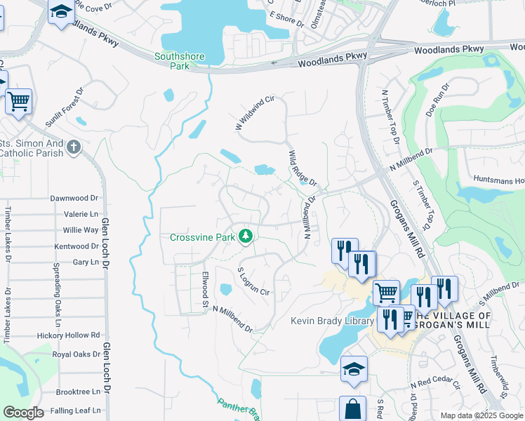 map of restaurants, bars, coffee shops, grocery stores, and more near 10705 East Timberwagon Circle in Spring