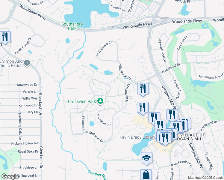 map of restaurants, bars, coffee shops, grocery stores, and more near 10705 East Timberwagon Circle in Spring
