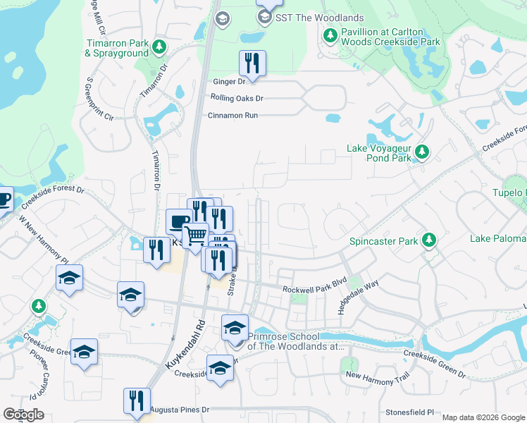 map of restaurants, bars, coffee shops, grocery stores, and more near 230 Kendrick Pines Boulevard in Spring