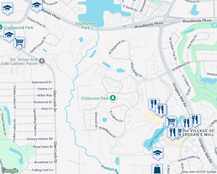 map of restaurants, bars, coffee shops, grocery stores, and more near 10822 West Timberwagon Circle in Spring