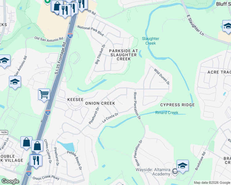 map of restaurants, bars, coffee shops, grocery stores, and more near 10231 Pinehurst Drive in Austin
