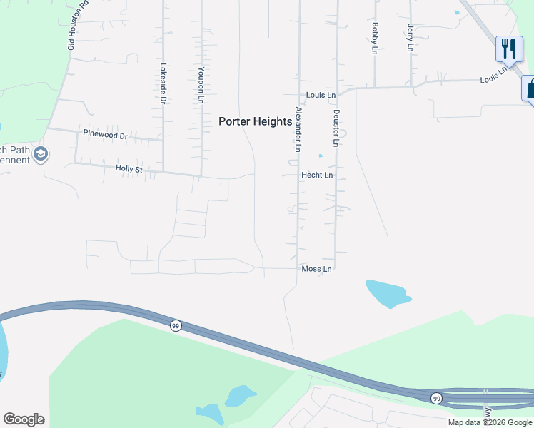 map of restaurants, bars, coffee shops, grocery stores, and more near 20918 Alexander Lane in Porter