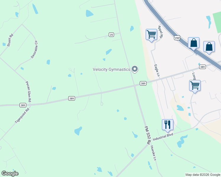 map of restaurants, bars, coffee shops, grocery stores, and more near 2350 Farm to Market Road 389 in Brenham